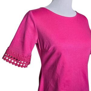 Talbots Magenta Pink Eyelet Cuff Short Sleeve Knit Top Tee XS